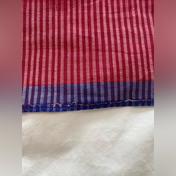 Red cotton striped mix pattern hand knotted scarf - Picture 10 of 16